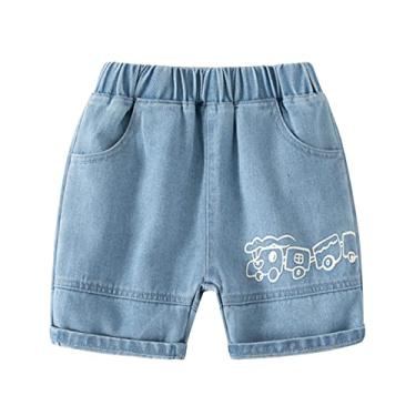 Imagem de Shorts de verão para meninos, shorts jeans de verão, bolso casual, moda para crianças, shorts de basquete (azul claro, 3-4 anos)