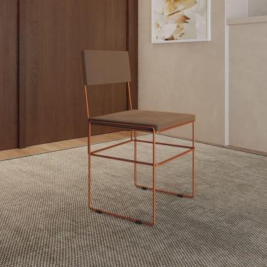 Imagem de Cadeira De Jantar Industrial Estofada Marrom Base Cobre