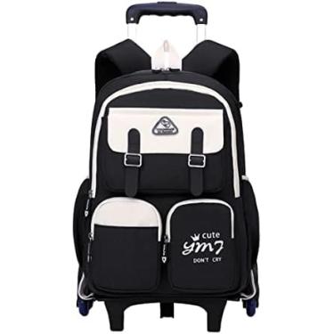 Imagem de Mochilas Escolares Para Meninos Grils Com Rodas, Mochila Para Crianças Em Idade Escolar, Bagagem Com Rodas Mochila Infantil Carrinho À Prova D'água Com Rodinhas,Preto,45 * 32 * 22cm,Hilarious123