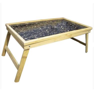 Imagem de Bandeja Cafe da Manha Bambu Dobravel Cama Lanche Almoço Jantar Pe Retratil Resistente Pratica Espaçoso Ecologico