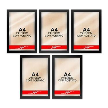 Imagem de Kit 5 Molduras Quadros A4 Certificados Acetato 21x30cm Preto