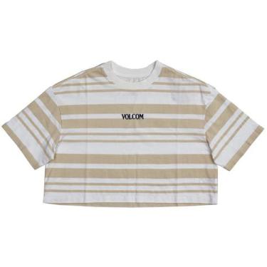 Imagem de Camiseta Volcom Stripes Cropped Bege
