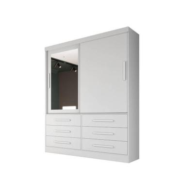 Imagem de Guarda-roupa solteiro espelho 6 gavetas 1,42m - Turim-Branco - Bianchi Móveis