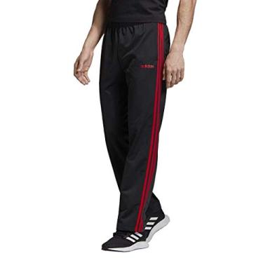 Imagem de Essentials 3-Stripes Calças regulares Tricot dos homens adidas, Preto / Scarlet, X-Large