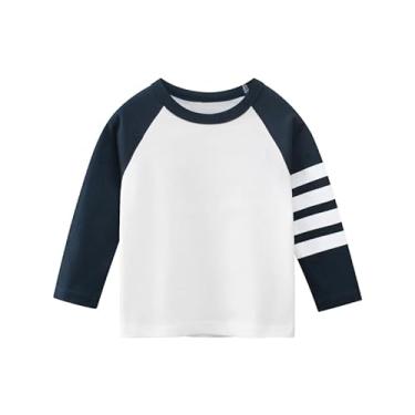 Imagem de Yueary Moletom básico infantil infantil para bebês meninos gola redonda manga longa camisetas de Natal listradas blusas, Azul-marinho, 2-3T