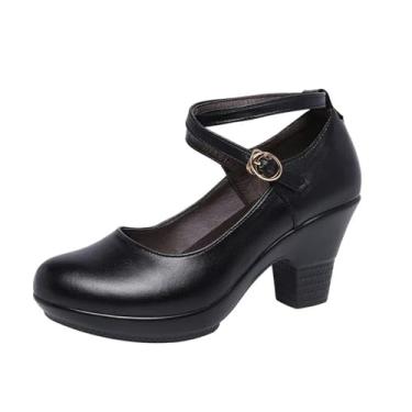Imagem de ZIRIA Sapatos femininos de salto alto de couro Mary Janes sandália de verão sapatos femininos, Preto, 38 M EU