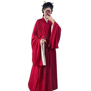 Imagem de Women's Chinese Traditional Ancient Han Dynasty Hanfu Costume with Belt Halloween Party Long Robe Outfit (23#_Red, S)