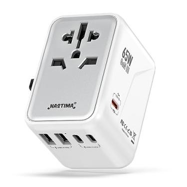 Imagem de NASTIMA Adaptador de Viagem Global de 65W, Carregador de Viagem 3USB-C PD e 2USB-A QC com Fichas no Reino Unido, UE, Austrália e EUA para computadores Portáteis, Tablets e Telemóveis
