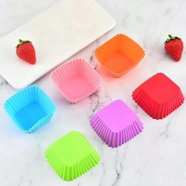 Imagem de Kit 12 Formas De Silicone Cupcake Bolo Forno - Air Fryer - Peças Multicolor - Material de Qualidade, Prática e Multiuso para Confeitar (Forma Quadrada)