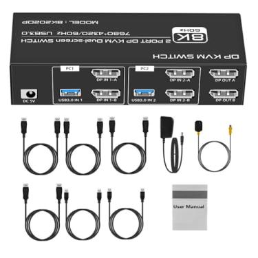 Imagem de MOOKEENONE 2x2 8K@60Hz 4K @120Hz HDMI USB Displayport KVM Switch, Dual Share One Monitor Selector Box para PC Share Monitor Mouse Teclado Impressora