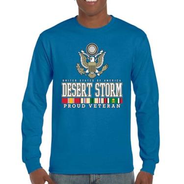 Imagem de Camiseta de manga comprida Desert Storm Proud Veteran American Army Gulf War Operation Served DD 214 Veterans Day Patriot, Azul, 3G