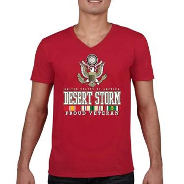 Imagem de Camiseta Desert Storm Proud Veteran com decote em V American Army Gulf War Operation Served DD 214 Veterans Day Patriot Tee, Vermelho, P