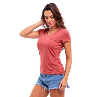 Imagem de Camiseta T-Shirt Feminina Gola V em Viscose Dry (M, Marsala)