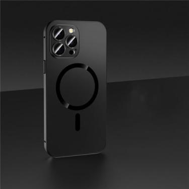 Imagem de Para carregamento sem fio, moldura de alumínio, capa magnética para iPhone 14 13 12 Pro Max, lente de vidro, capa protetora de metal, preto magnético, para iPhone 14 Pro