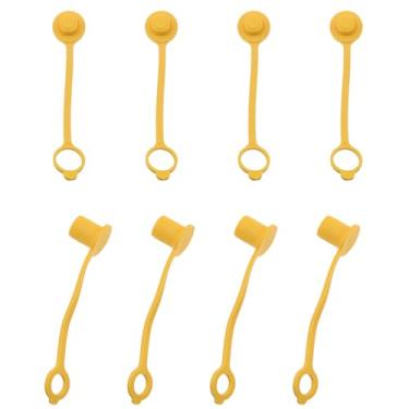 Imagem de DGZZI 8 peças de plugue de porta de conexão rápida capa protetora de PVC de borracha macia amarela 4 mangas protetoras de 3/8 macho e 3/8 fêmea para equipamento de sistema de gás natural ou propano de