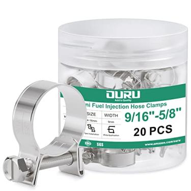 Imagem de OURU 20 peças mini braçadeiras de mangueira de injeção de combustível, ajustáveis 9/16"-5/8" (14-16 mm) 304 braçadeira de mangueira de linha de gás de combustível de aço inoxidável, clipes de mangueira de tubo para automotivo, tubo de gasolina diesel