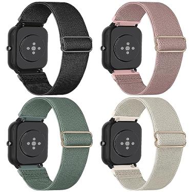 Imagem de Lzwldan Pacote com 4 pulseiras de relógio de nylon elástico compatíveis com Amazfit GTS/GTS 2/GTS 2 mini/GTS 2e/GTS 3/GTS 4/GTS 4 mini, pulseiras macias de 20 mm para relógio Amazfit Bip/Bip U Pro/Bip