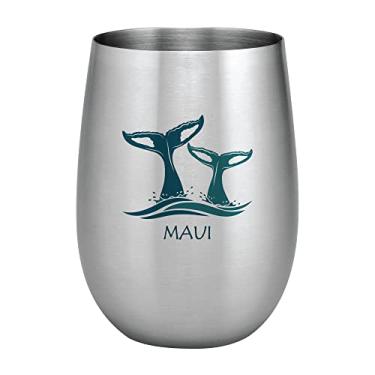 Imagem de UP ware Copo de vinho sem haste de aço inoxidável 18/8 425 g, metal inquebrável e inquebrável, para vinho e bebidas (cauda de baleia Maui, azul)