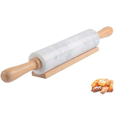 Imagem de SIPARUI Rolo de massa de mármore com suporte de madeira para assar, rolo polido de qualidade premium de 47 cm para massa de pizza, fondant, massa de torta, superfície antiaderente, fácil de limpar
