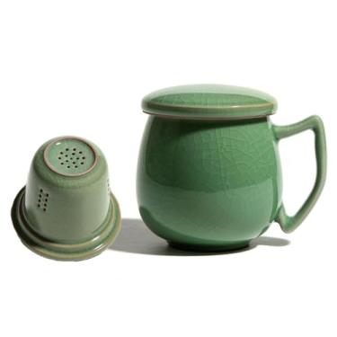 Imagem de Xícara de chá de porcelana Celadon com filtro interno e tampa, verde de jade, 4 padrões opcionais, verde (peças de hacking))