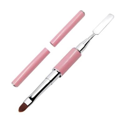 Imagem de Kalolary Pincel e selecionador de duas pontas polivel, 2 em 1 designs de escovas niais de poligel ferramenta de unhas de gel de aço inoxidável para extensão de unhas acrílicas de gel UV (rosa)