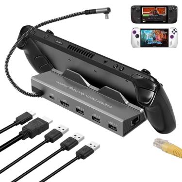 Imagem de Estação de ancoragem para Steam Deck ROG Ally, base Steam Deck 6 em 1 com HDMI 2.0 4K @60Hz, Gigabit Ethernet de 1000 Mbps, 3 USB-A 3.0 e porta USB-C de carregamento de velocidade total de 100 W