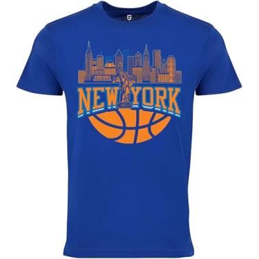 Imagem de Game Garment Camiseta masculina masculina de manga curta gola redonda para fãs de esportes do horizonte de basquete, Horizonte de Nova York - Azul, PP