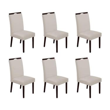 Imagem de Kit 6 Cadeiras De Jantar Madeira Maciça Castanho Premium Heloísa Veludo Bege