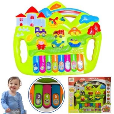 Imagem de PIANINHO musical infantil com luz e SOM DOS TRANSPORTES CARRO MOTO HELICOPTERO BOMBEIRO NAVIO TREM didatico educativo interativo brinquedo ESTIMULA APRENDIZADO 15 TECLAS 26cm (VERDE)