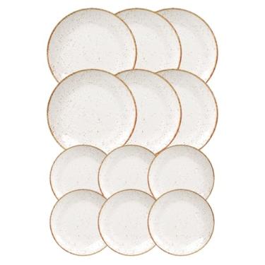 Imagem de Aparelho de Jantar Jogo de Pratos Rasos, Fundos e Sobremesa Barô by Tramontina Rústico Marrom Porcelana Decorada 12 Peças