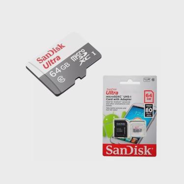 Imagem de Cartão de Memória Micro sd 64GB SanDisk - Ultra Classe 10 C/Adaptador 80MBPS-CL10 sdsq