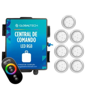 Imagem de Kit 7 Refletor Led Piscina Rgb 9W Inox + Central Touch - Iluctron