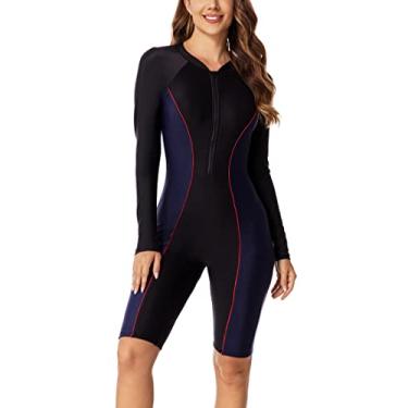 Imagem de FEOYA Maiô feminino de peça única com controle de barriga com zíper frontal e shorts, A Black 2, GG