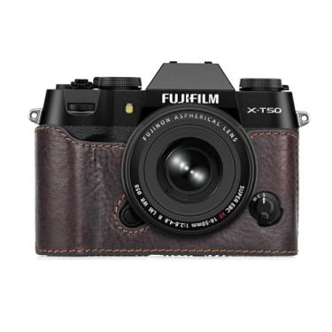 Imagem de MUZIRI KINOKOO Capa compatível com câmera digital Fujifilm X-T50/Fuji XT50, estilo retrô, couro genuíno Fuji XT50/Fuji XT50 – com abertura inferior e design de mão – café