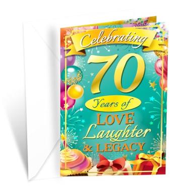 Imagem de Prime Greetings Cartão de aniversário de 70 anos, feito nos EUA, ecológico, cartolina grossa com envelope premium 12,7 cm x 19,7 cm, embalado em caixa de proteção