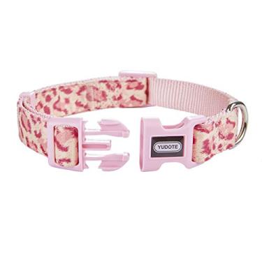 Imagem de Petiry Coleira de leopardo rosa extravagante tecido flocagem perfume de chita premium macio e para filhotes, cães médios e grandes (pescoço: 25,4 a 38 cm, leopardo rosa)