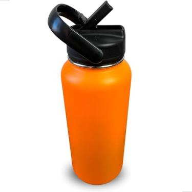 Imagem de Garrafa Térmica de Água 1 Litro Com Alça e Sistema Antivazamento Em Aço Inoxidável Garrafinha Térmica de Água 1L em Inox (MK1523Laranja)