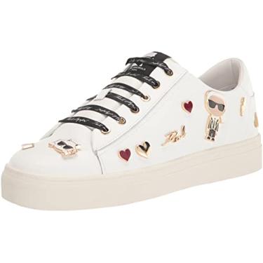 Imagem de KARL LAGERFELD Tênis feminino Cate – Sapatilhas icônicas Klp Pins, Branco brilhante, 39