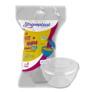 Imagem de Kit pote/tampa 100 ml. strawplast p/ sobremesas c/ 10 un.