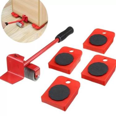 Imagem de Suporte P/ Levantar Móveis Até 150Kg Base Rodinhas Vermelho 5Pcs Moved