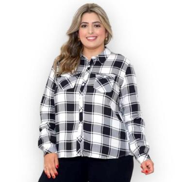 Imagem de Camisa Xadrez Feminina Plus Size Festa Junina Manga Longa Tamanho Gran