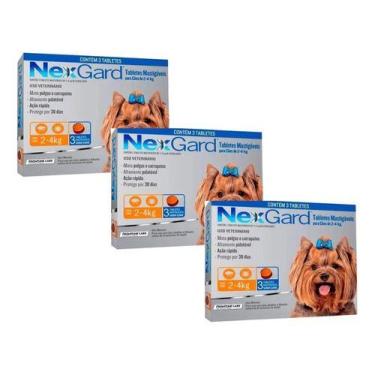 Imagem de 3 Nexgard Para Cães De 2 Á 4 Kg Antipulgas E Carrapatos 9 Cp, Marrom