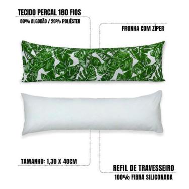 Imagem de Kit Refil Silicone + Fronha Travesseiro de Corpo 1,30x40 Percal 180 fi