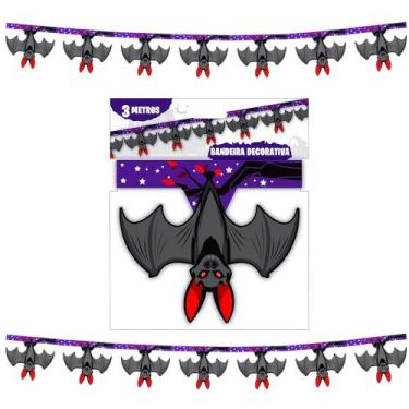 Imagem de Enfeite para Festa de Halloween Bandeirinhas de Morcego 3 Metros - Toy