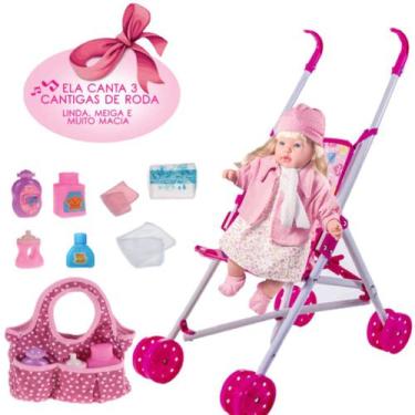 Imagem de Kit Boneca Classic Rose Som + Bolsa Maternidade + Carrinho - Milk Brin
