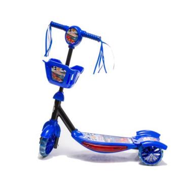 Imagem de Patinete Infantil Carros 3 Rodas Som Luz Cesta Azul - DM Toys