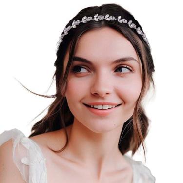 Imagem de Tiara Arranjo Cabelo Noiva Flor Strass Cristal Prateado - anjo da mamã