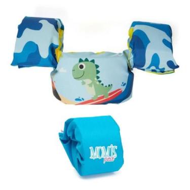 Imagem de Kit Boia Colete Salva Vidas Dino + Boia Auxiliar Azul - Momis Petit