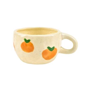 Imagem de Denovin Caneca de Cerâmica, Copo de Frutas Floral Criativa para Mulheres Amigas, 250 ml para Café ou Chá com Leite (Laranja Vitalidade)