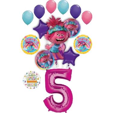 Imagem de Poppy World Tour 5th Birthday Party Supplies Trolls 15pc Balloon Bouquet Decorations